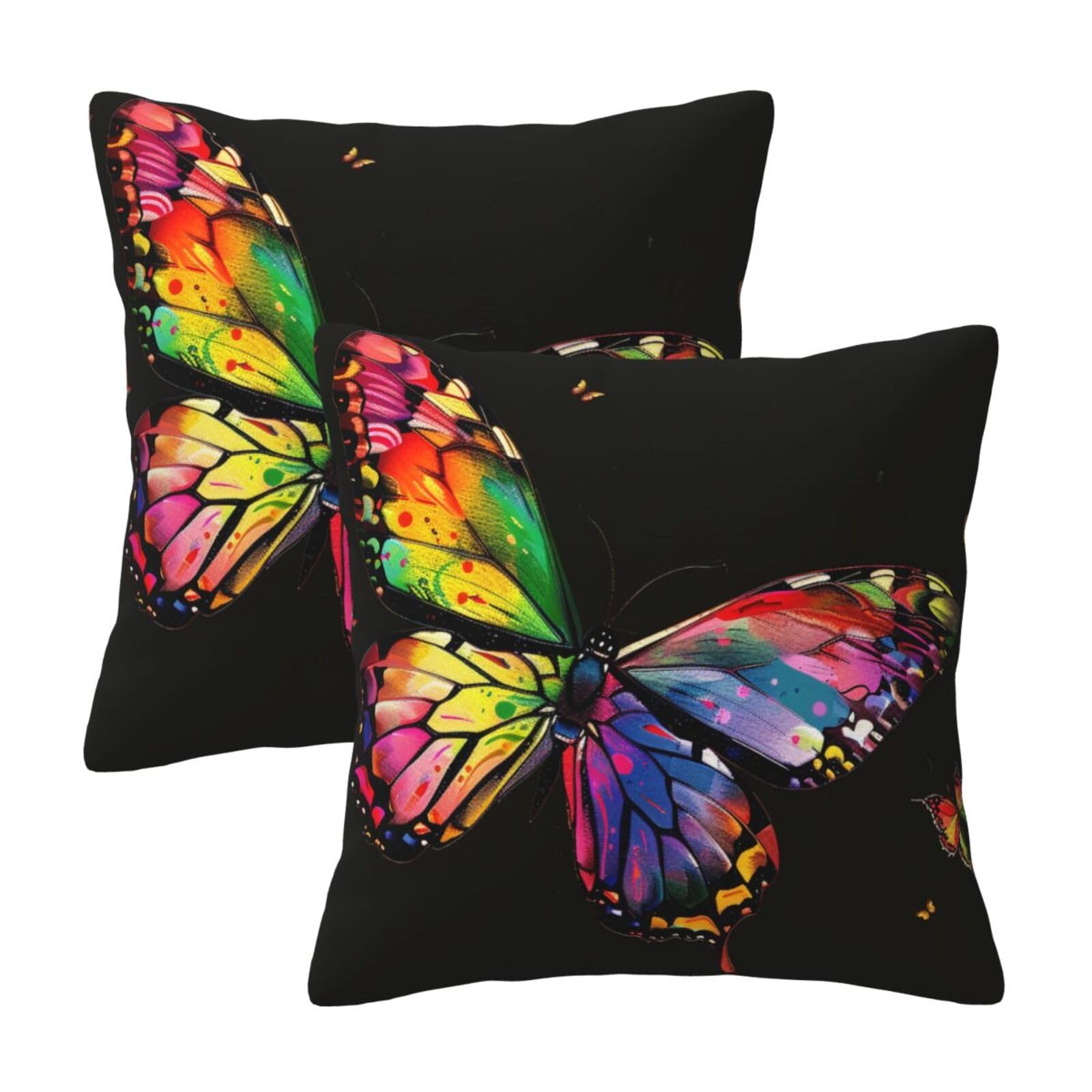 colorful butterfly Throw Pillow Cases 2 Pack Square Pillowcases Soft Pillow Protectors for Couch Livingroom Sofa Bed Office Car,30x30 CM