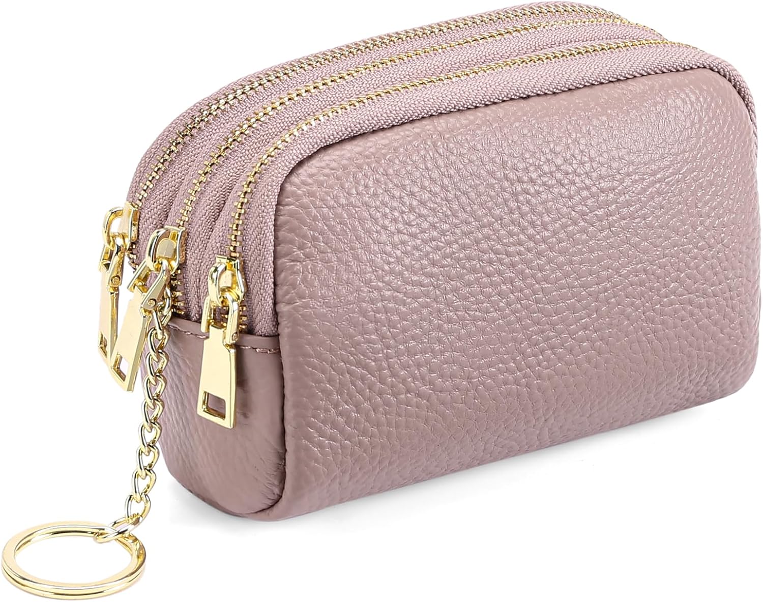 SENDEFN Small Coin Purse Leather 3 Zippered Change Pouch Wallet with Key Ring for Women