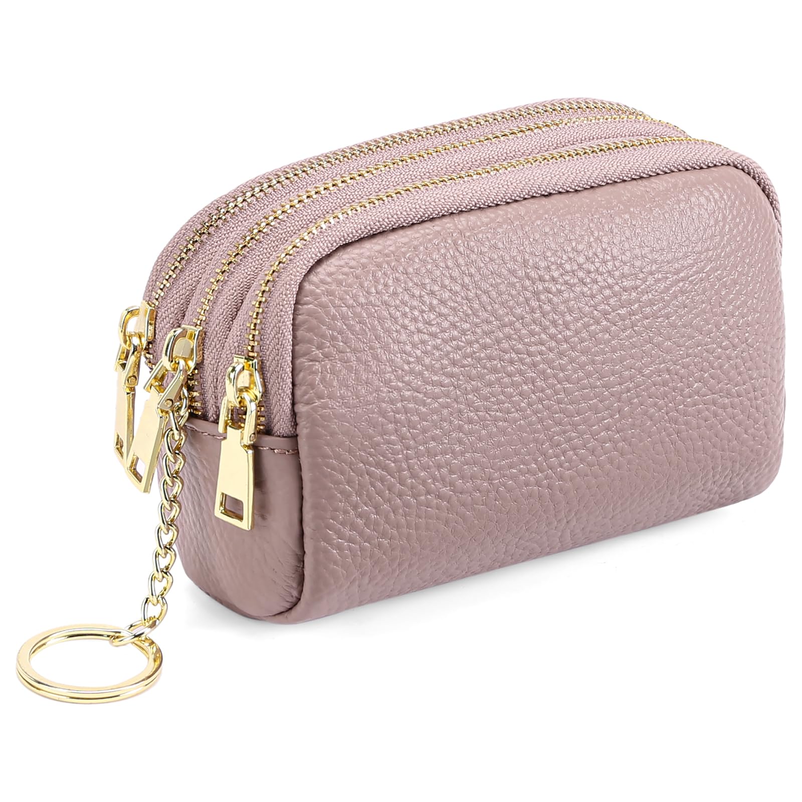 SENDEFN Small Coin Purse Leather 3 Zippered Change Pouch Wallet with Key Ring for Women
