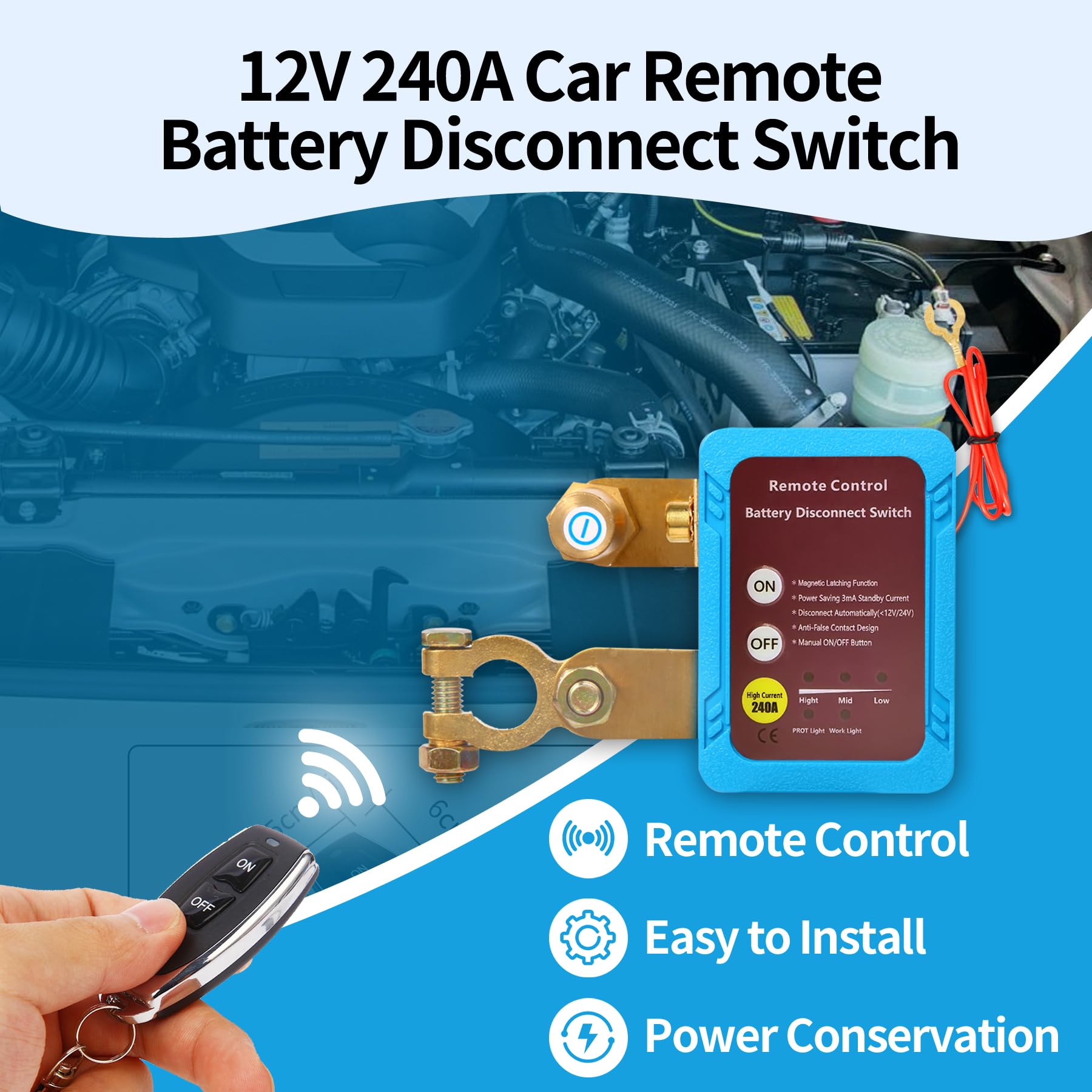 Interruttore Di Separazione Della Batteria Con Telecomando Per Auto, Nave, RV, Camion DC12V 250A Anti-furto Con 2 Chiavi (nero – Linea Negativa è Inferiore