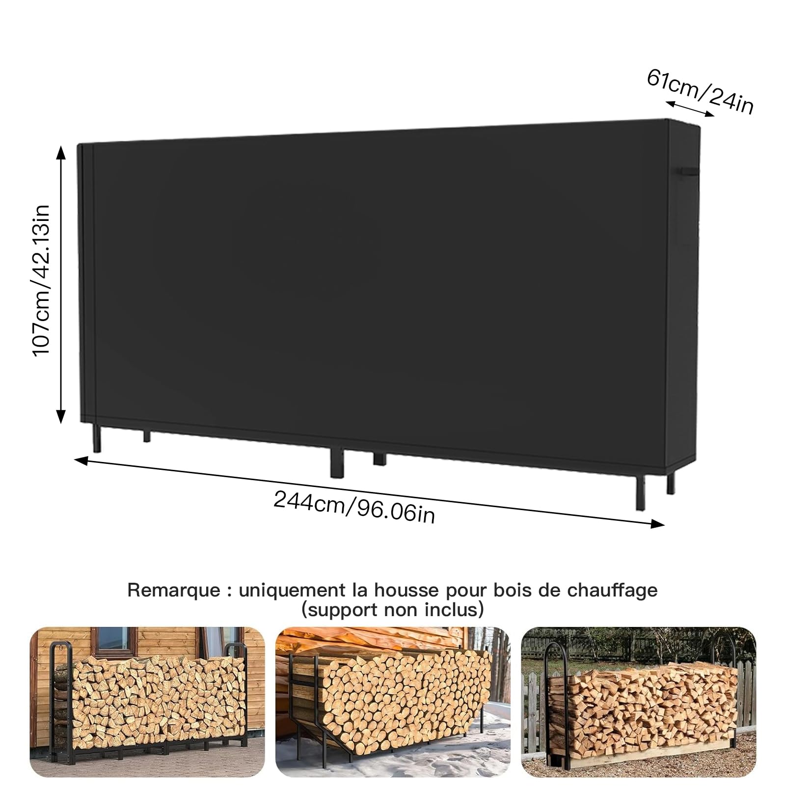 8FT Bache Table De Jardin, Housse Pour RâTelier à Bois De Chauffage, Multifonctionnel Housse Pour Abri à BûChes, Construction 600D, Coupe-Vent, ImperméAble, RéSistante Aux Uv