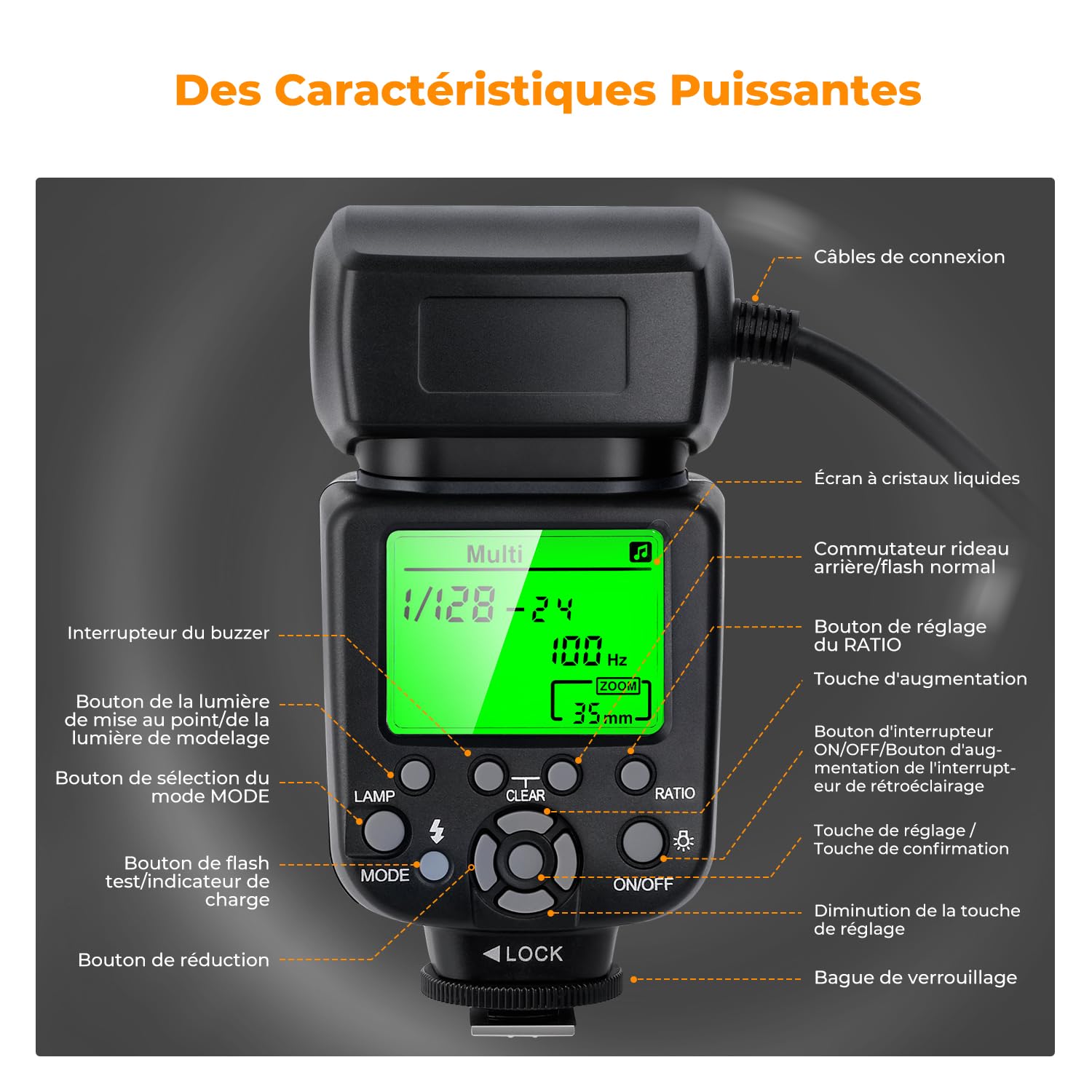 K&F CONCEPT Flash Annulaire TTL Macro pour Canon DSLR | Nombre guide 14, lumière assistance AF, bagues adaptation, photographie macro, GN14, LF01