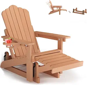 Adirondack Glider Chair with Retractable Ottoman, Adjustable Backrest