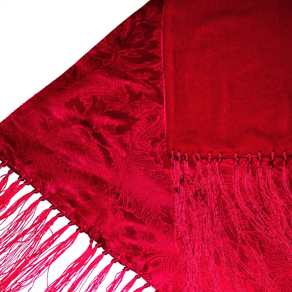 Lorenzo Cana - Sciarpa reversibile da uomo Double Face rosso – parte anteriore in velluto di seta – stampa floreale in tessuto damascato 30 cm x 200 cm – 8909311