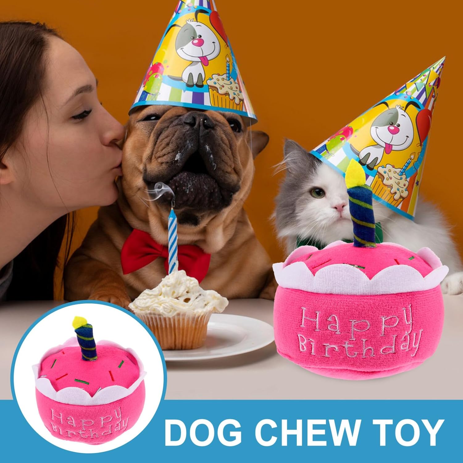 Didiseaon Dog Birthday Cake Plush Toy Squeaky Pet Birthday Cake Shaped Interactive Toy for Dogs and Lightweight for Relief and Healthy Chewing Habits