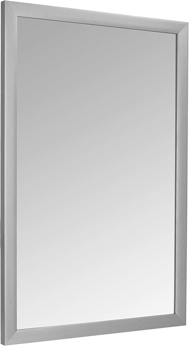 Rectangular Wall Mount Mirror for Bedroom, Living Room, Entryway, 24" x 36", Standard Trim, Nickel, Hangs Horizontally or Vertically