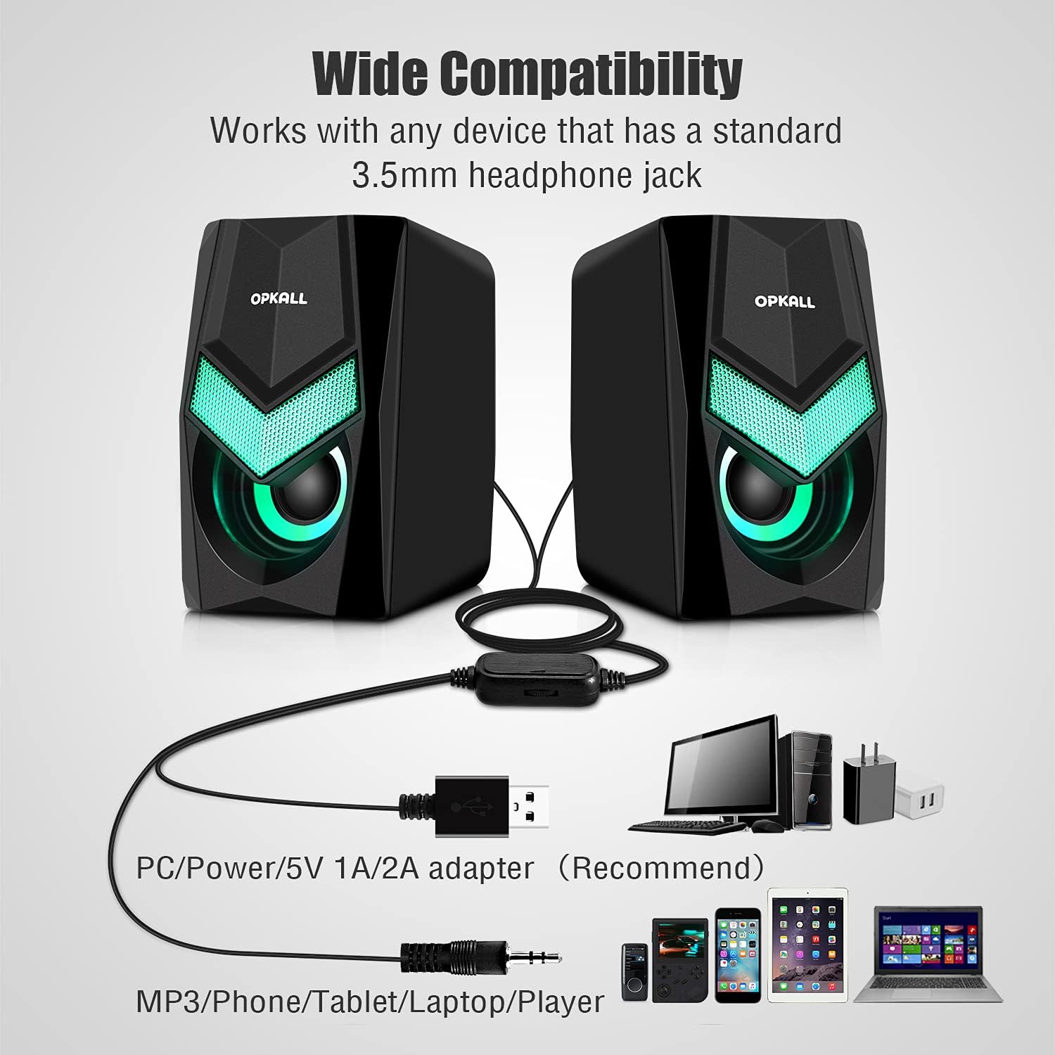 Buy Computer Speakers, RGB Gaming Speakers, 2.0 Channel PC Computer Stereo Speaker with Colorful