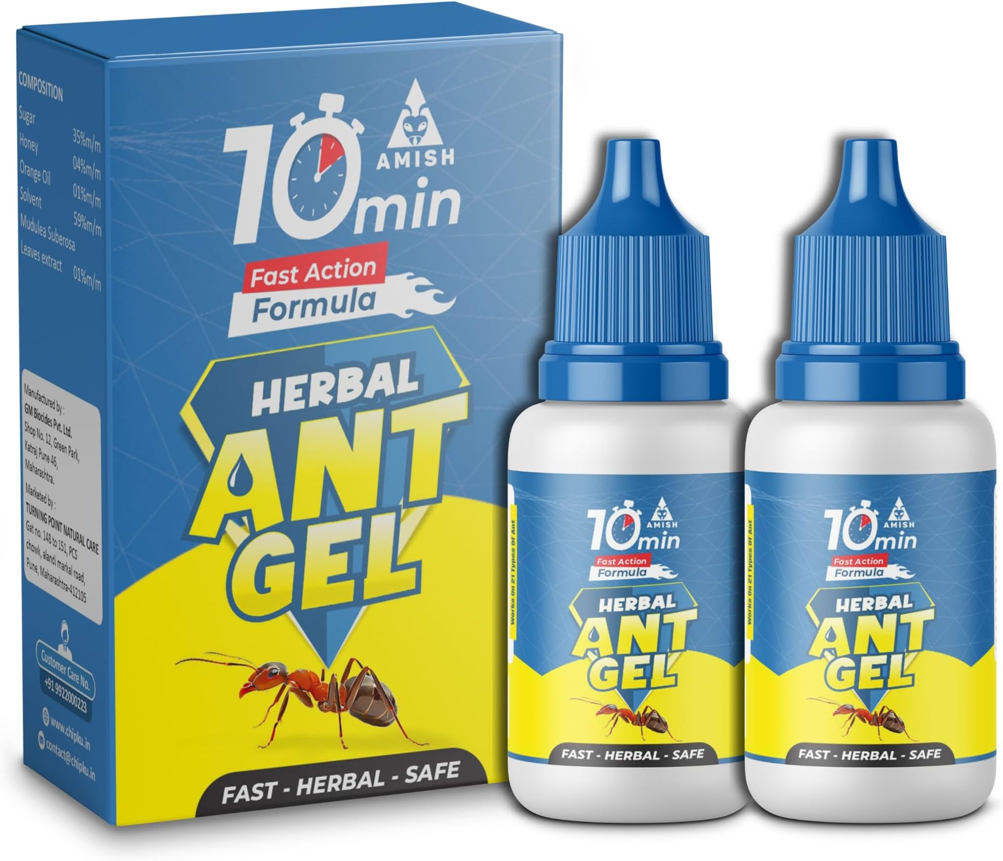 Amish Herbal Ant Gel Pack of 2 | 10 Min Max Bait Formula | Powerful Organic Repellent & Cleaner | Removes Red,Black Ant, Antox Pests | Natural Dawa Protector for Home & Kitchen