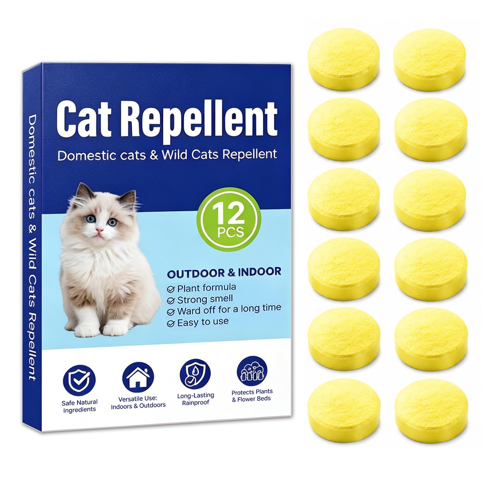 12 Pack Natural Cat Deterrent, Cat Scarer for Stray Cats Digging, Cat Repellents for Gardens, Indoor/Outdoor Cat to Keep Cats Off Lawn, Yard, Furniture & Scratching/Chewing
