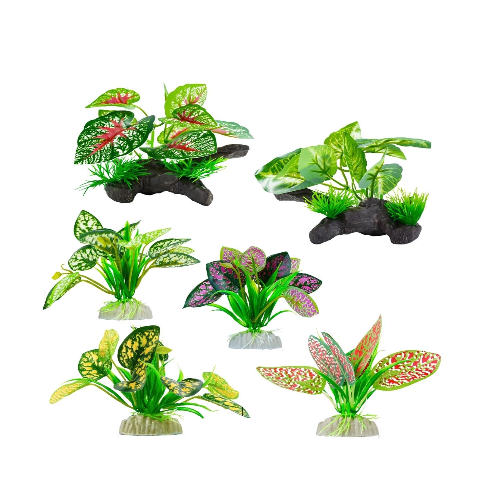 FLZOOY Aquarium Artificial Plants, 6PCS Reptile Realistic Plants