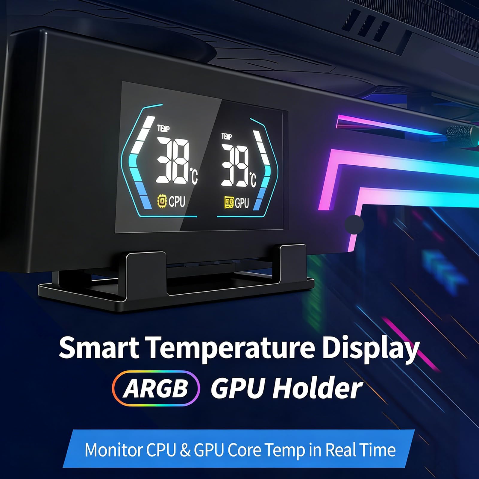 Supporto per Scheda Video GPU RGB con Lettura Digitale della Temperatura e Installazione Senza Attrezzi per staffe Supporto GPU per Case