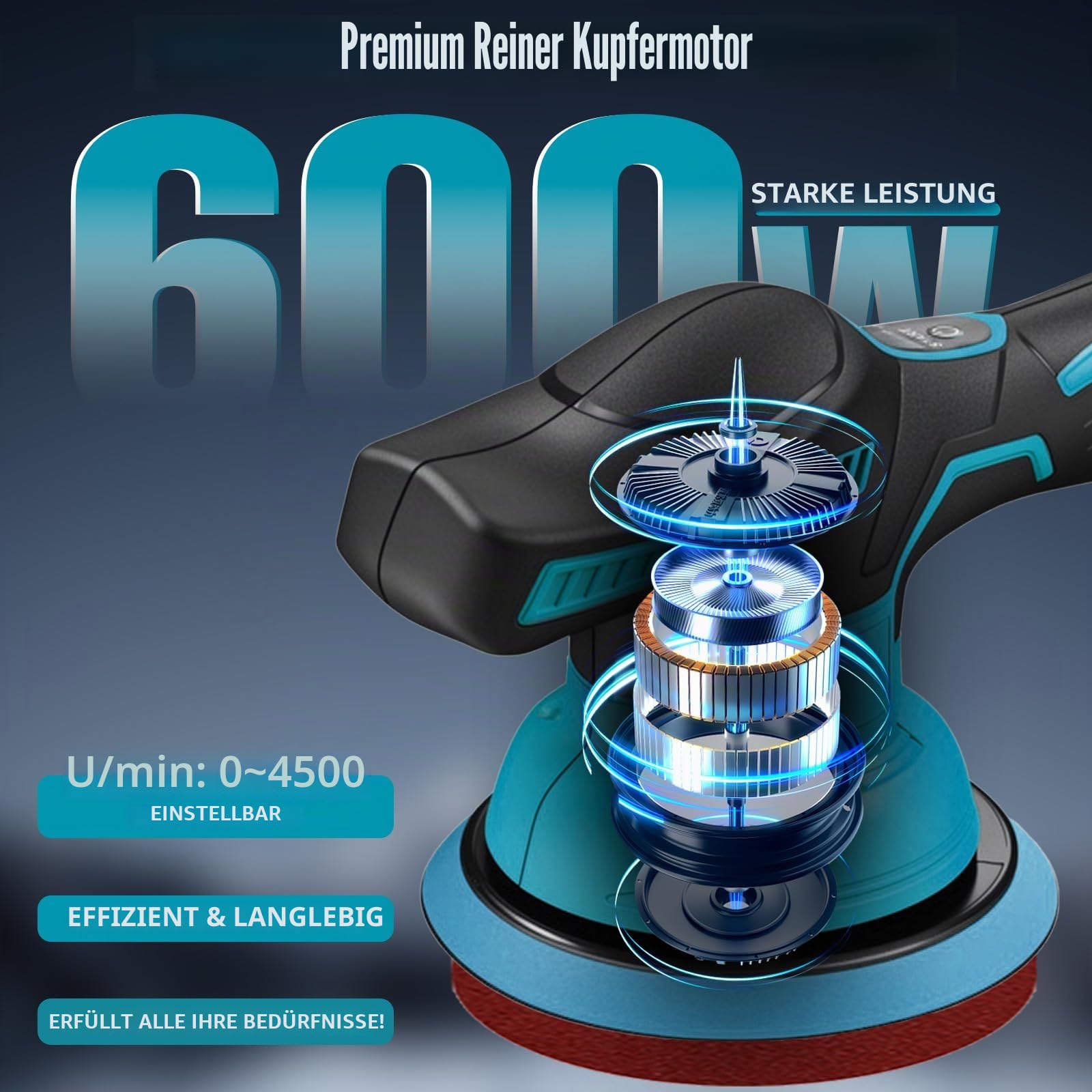 Akku Poliermaschine für Auto Kompatibel mit Makita 18V – 150mm Autopoliermaschine mit 8 Variable Geschwindigkeiten(0-4500RPM),12pcs Polierer-Set für Auto Detailing/Polieren/Wachsen/Kratzer entfernen