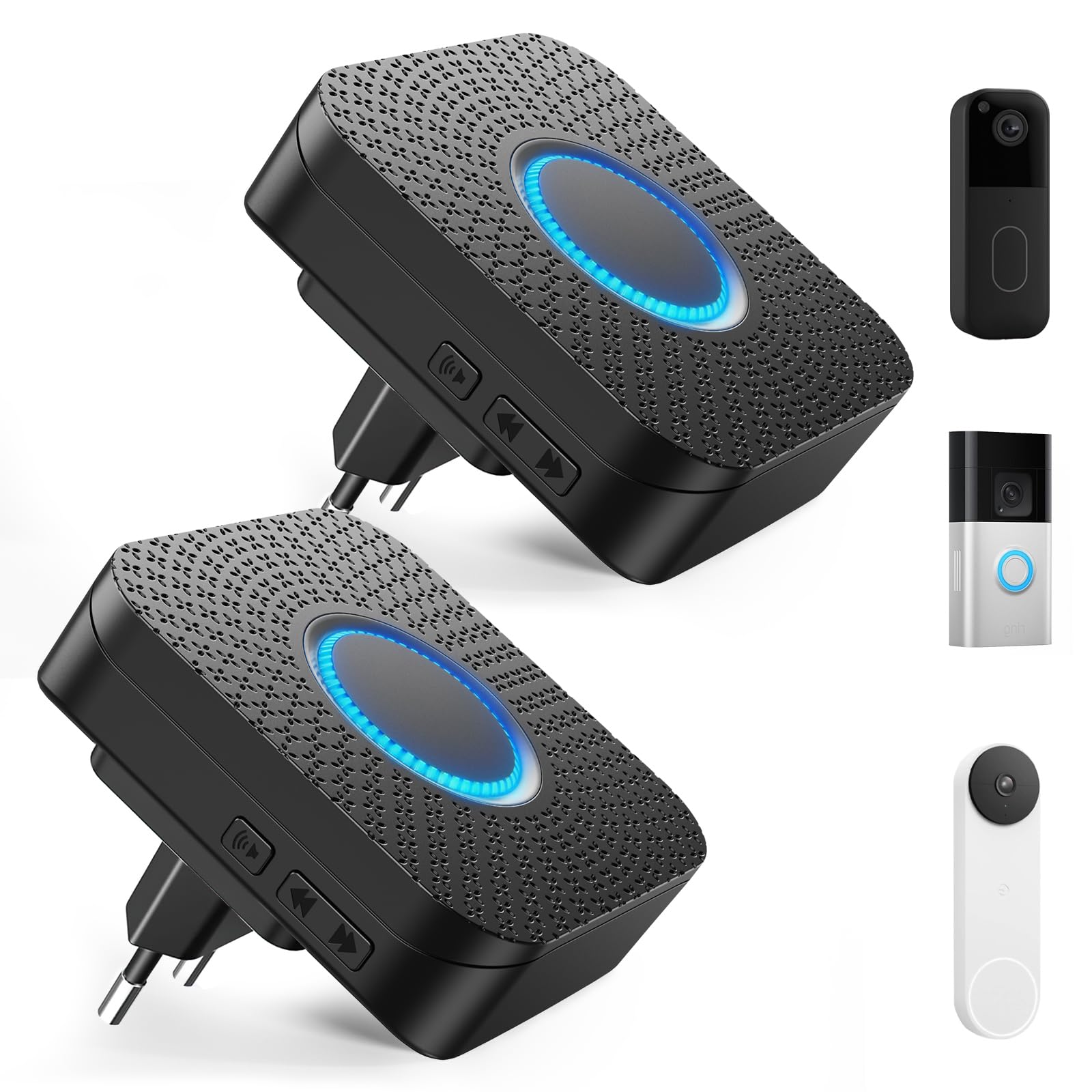 2 Pack Funk Erweiterung Set Türklingel, 3-in-1 Türklingel Verlängerung | Kompatibel mit Blink, Ring und Google Nest Video Doorbell, keine Verkabelung erforderlich, einfache Einrichtung des Em