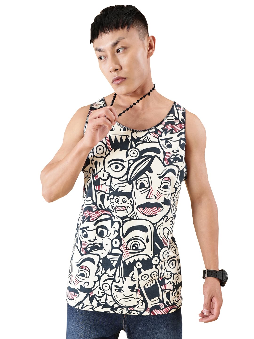 RodZen Men’s Pure Cotton Round Neck Sleeveless Printed T-Shirt RodZen Men’s Pure Cotton Round Neck Sleeveless Printed T-Shirt