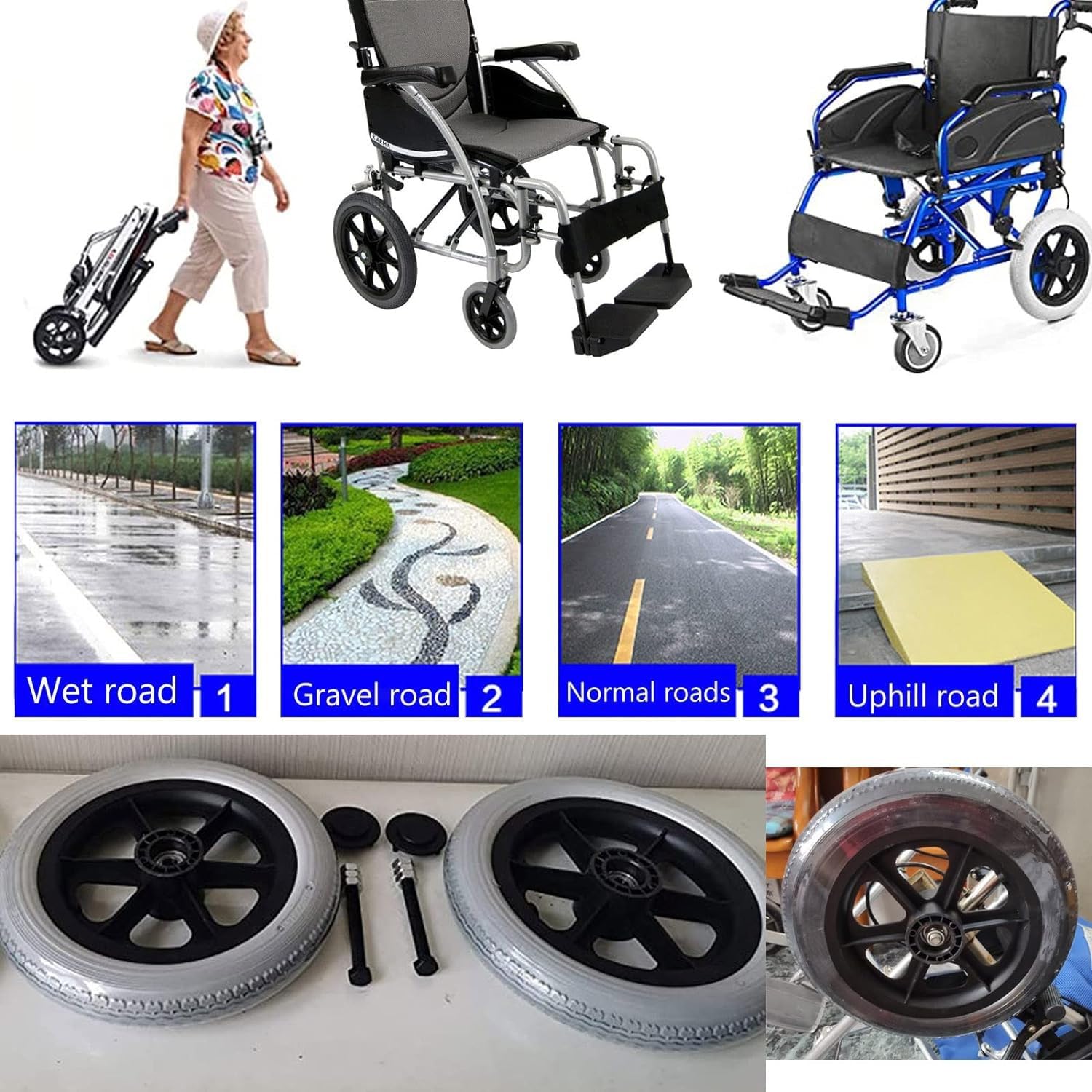 BLUEZY 12 Pulgadas Caucho Macizo Ruedas De Ruedas Traseras Rueda Antideslizante para Silla De Ruedas, Rueda Trasera de Recambio para Sillas de Ruedas Manuales, Neumáticos Sólidos B
