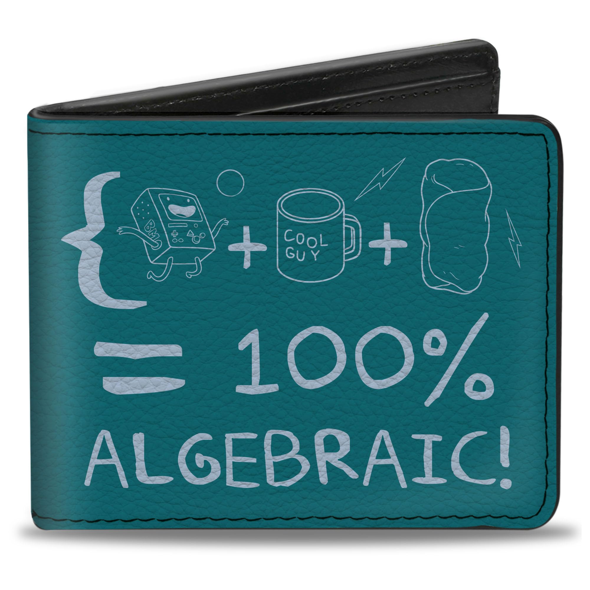 Buckle-Down Cartoon Network Bifold Wallet with Standard Billfold and Card Slots, Adventure Time 100% Algebraic Formula Blue White, Vegan Leather