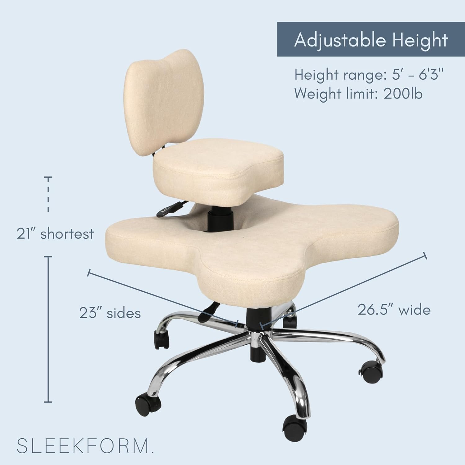 Sleekform Cross Legged Office Chair with Wheels, Meditation Desk Chair Adjustable Height - Great for Yoga, Criss Cross Lounging, Comfy ADHD Seat for Adults & Ergonomic Kneeling at Home Office Desk