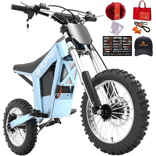 Tuttio E-Dirt-Bike - Peak 3000W 200NM Electric-Bike with 48V 21Ah Battery, 14"/12" Fat Tire Electric Motocycle with Dual Suspension, Off-Road Ebike for Adults (USA Warehouse)