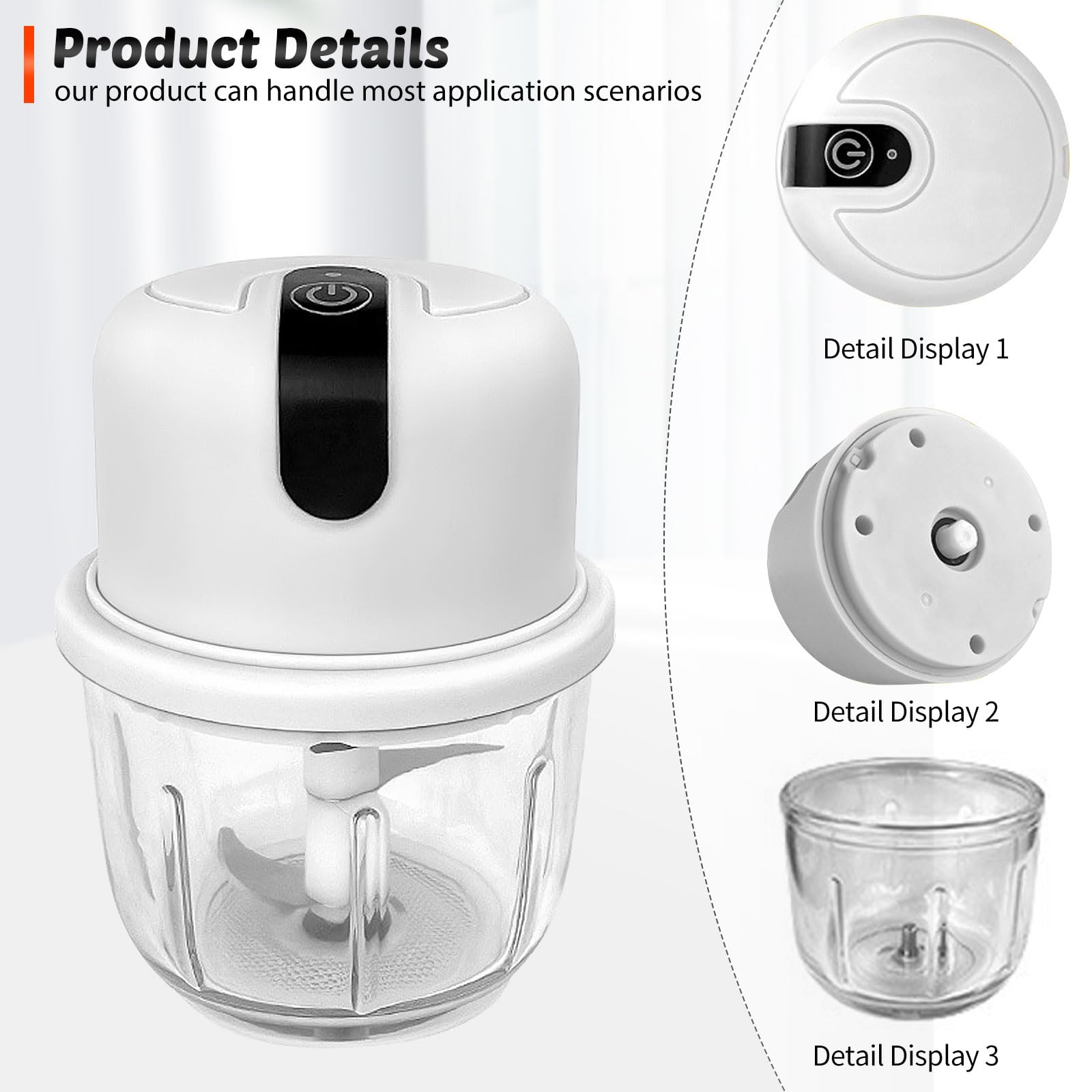 EASYSPEED Elektrische hakmolen Mini, 250 ml, groentehakmolen, USB Type-C opladen, draagbare hakmolen voor vlees, babyvoeding, fruit, camping, Wit