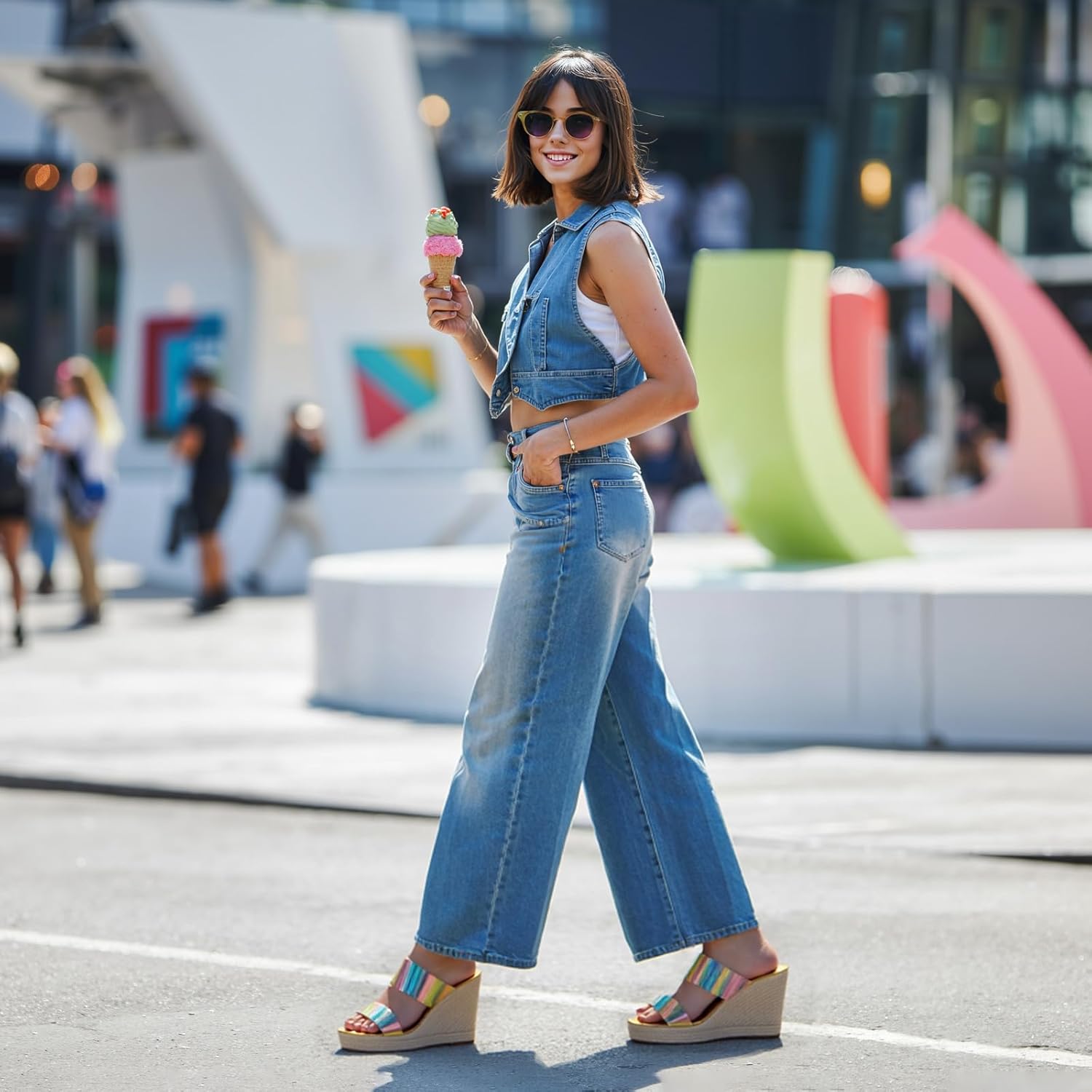 VARECOLA Women Slip On Espadrille Platform Wedge Sandals Slide Open Toe Clear High Heel Sandals - Image 4