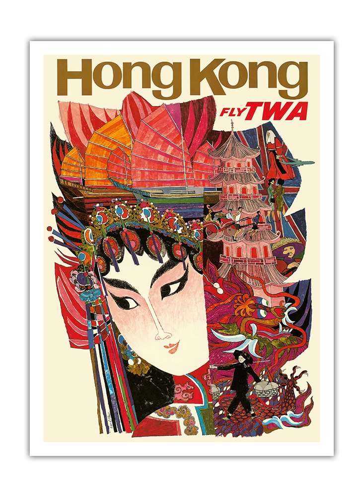 Affiche avion vintage Hong Kong TWA, revivez l'âge d'or du voyage avec David Klein 31x41cm