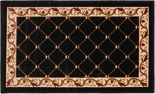 House, Home and More Alfombra antideslizante para interiores, entramado tradicional con borde floral, color negro ébano, 3 pies x 5 pies