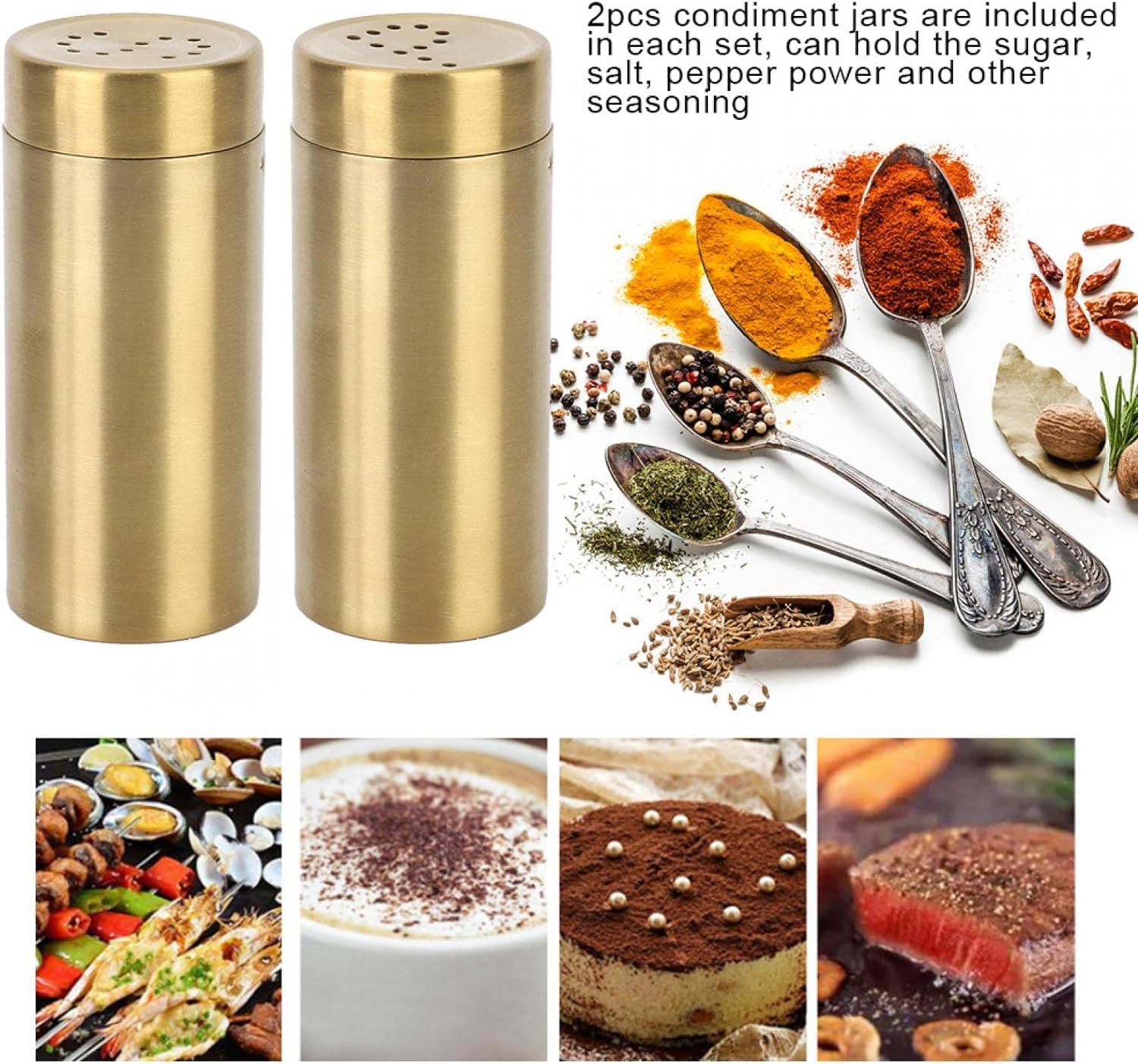 Pojemnik na przyprawy, 4 szt. Butelki na przyprawy, Shaker do przypraw ze stali nierdzewnej, Cukiernica, Solniczka, pieprzniczka, Puszki na przyprawy, Przyprawa
