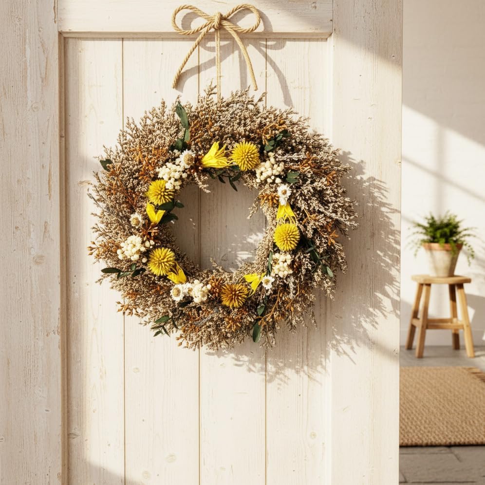10 Inch Handmade Dried Flower Wreath - Small Real Plant Floral Wreath, Rustic Boho Wall Decor for Home, Door, Window, Wedding, Fall Decor - Image 3