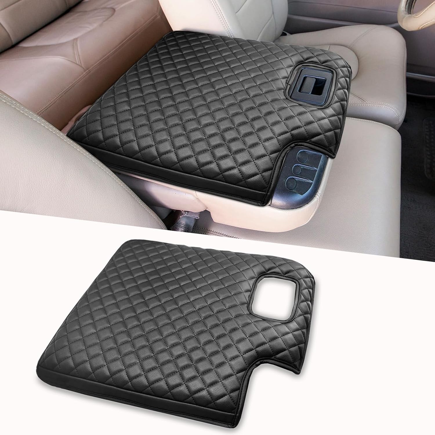 Center Console Cover for Ford F250 F350 F450 Super Duty 1999-2001, Jump Seat Console, PU Leather Armrest Cushion Pad for Ford F250 F350 F450 Interior Accessories (Not for Bucket Seat Console)