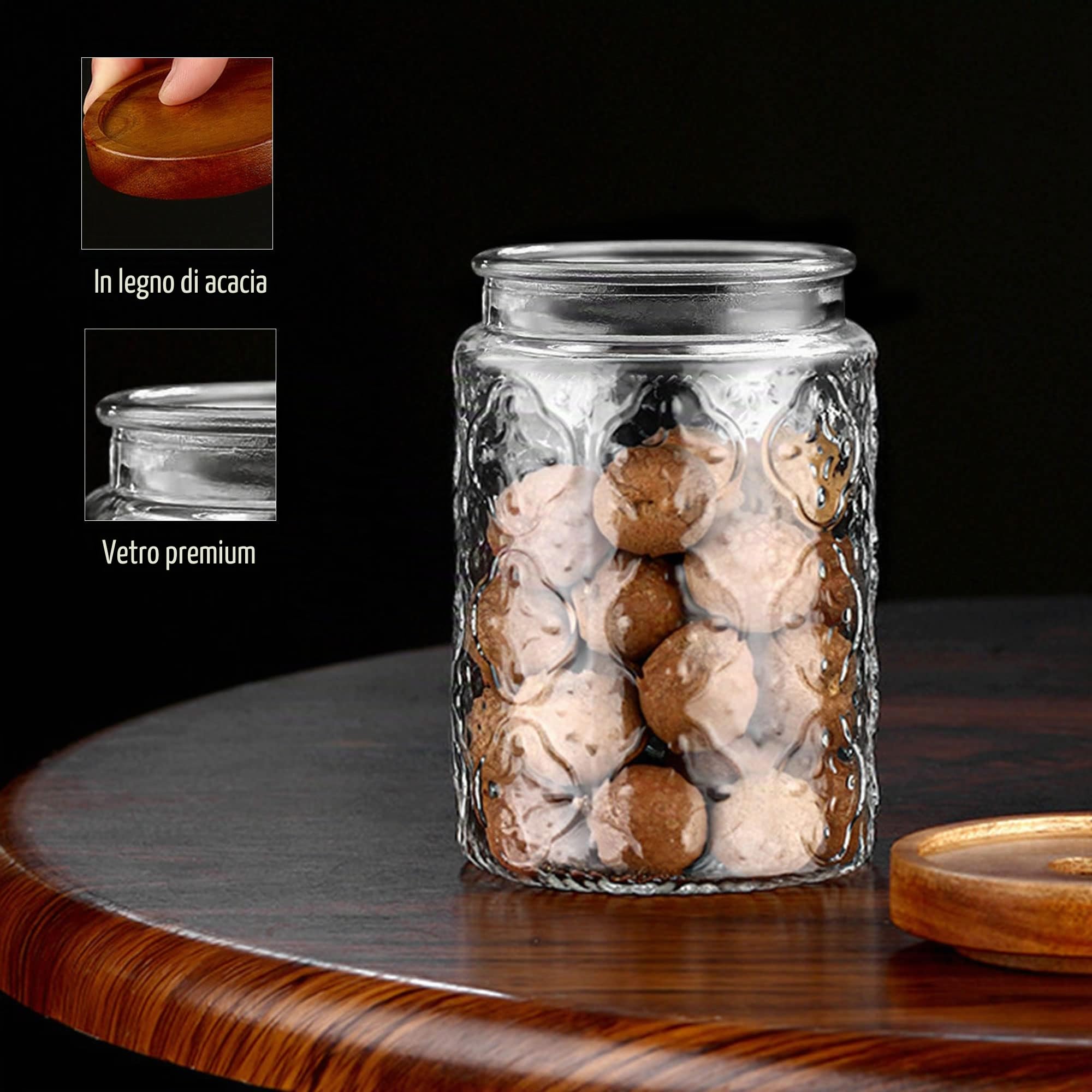 BigKing 4 PZ Barattoli in Vetro Vintage, Contenitore Trasparente per Alimenti, Vasetti di Vetro per Conservazione per Caffè, Tè, Zucchero, Spezie, Farina, Fagioli, Frutta Secca, Biscotti (450ml)