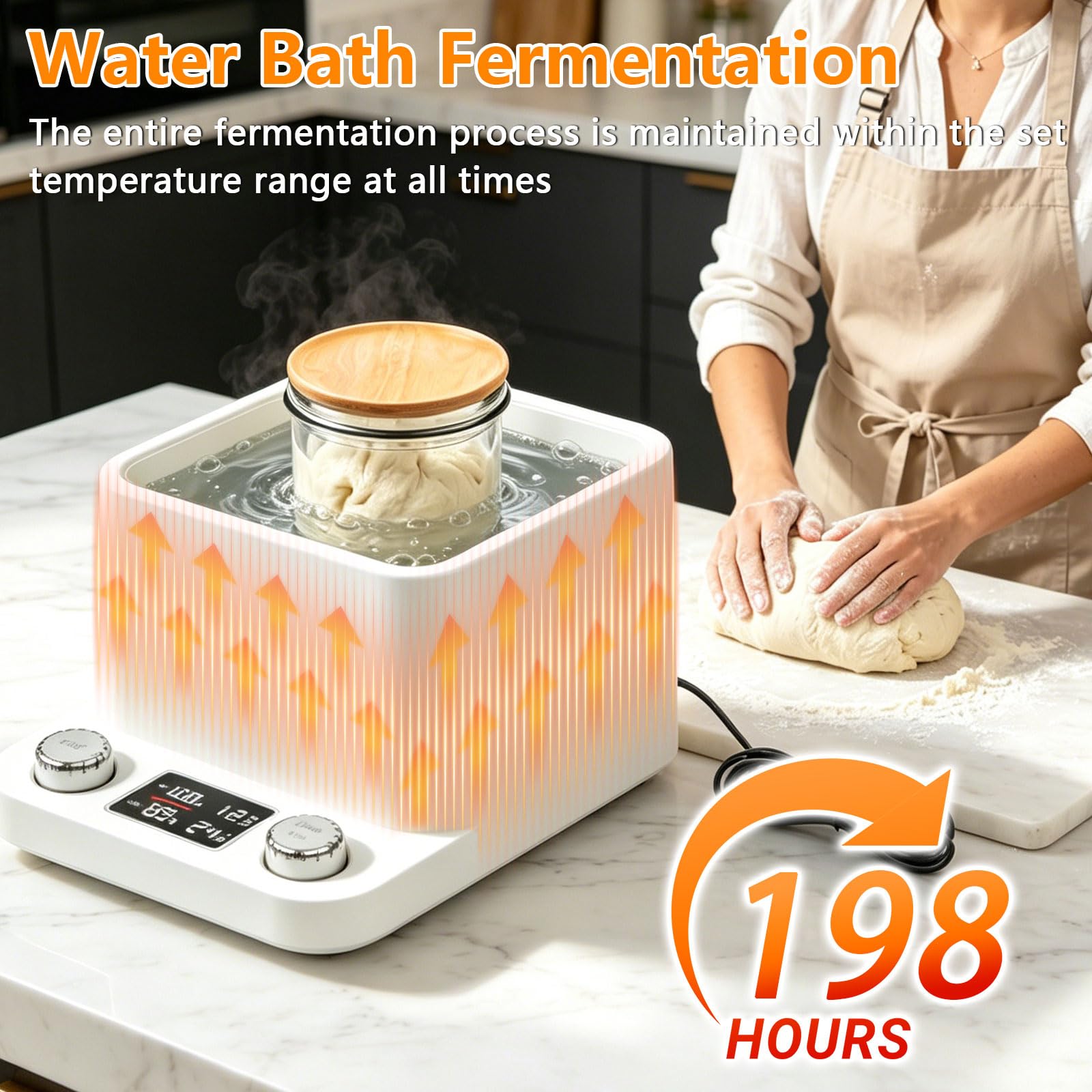Chauffe-levain - Chauffe-bain-marie en verre - Thermostat précis (21 à 40 °C) - Minuterie intelligente de 198 heures - Tampon chauffant au levain pour accessoires de pâtisserie, boulangerie