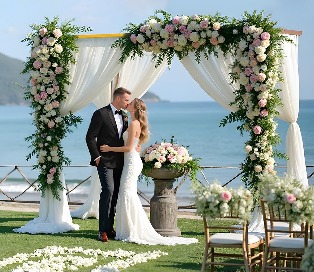 2.5M Doré Arche de Mariage Réglable avec Base en T, Structure Carrée Moderne, Support d'arche de Mariage Arche Ballon Anniversaire Arche Décoration pour Cérémonie/Mariage/Anniversaire/Fête