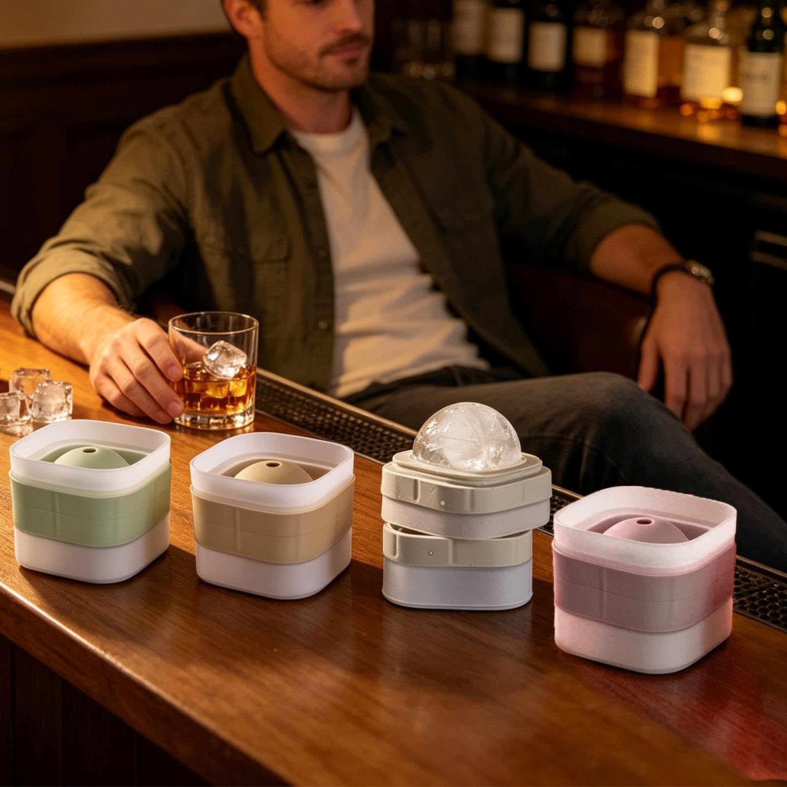 Stampo grande per sfere di ghiaccio, coperchio con foro per riempimento, facile sformatura, stampo per di ghiaccio sferici, per uso quotidiano, pasti, riunioni, bar, ristorante, whisky