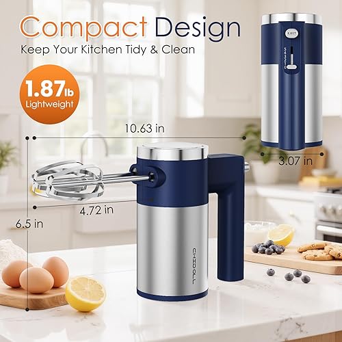 Miniatura 7 de Batidora de mano de 600 W, batidora de mano eléctrica de 5 velocidades con Turbo para hornear y cocinar, azul