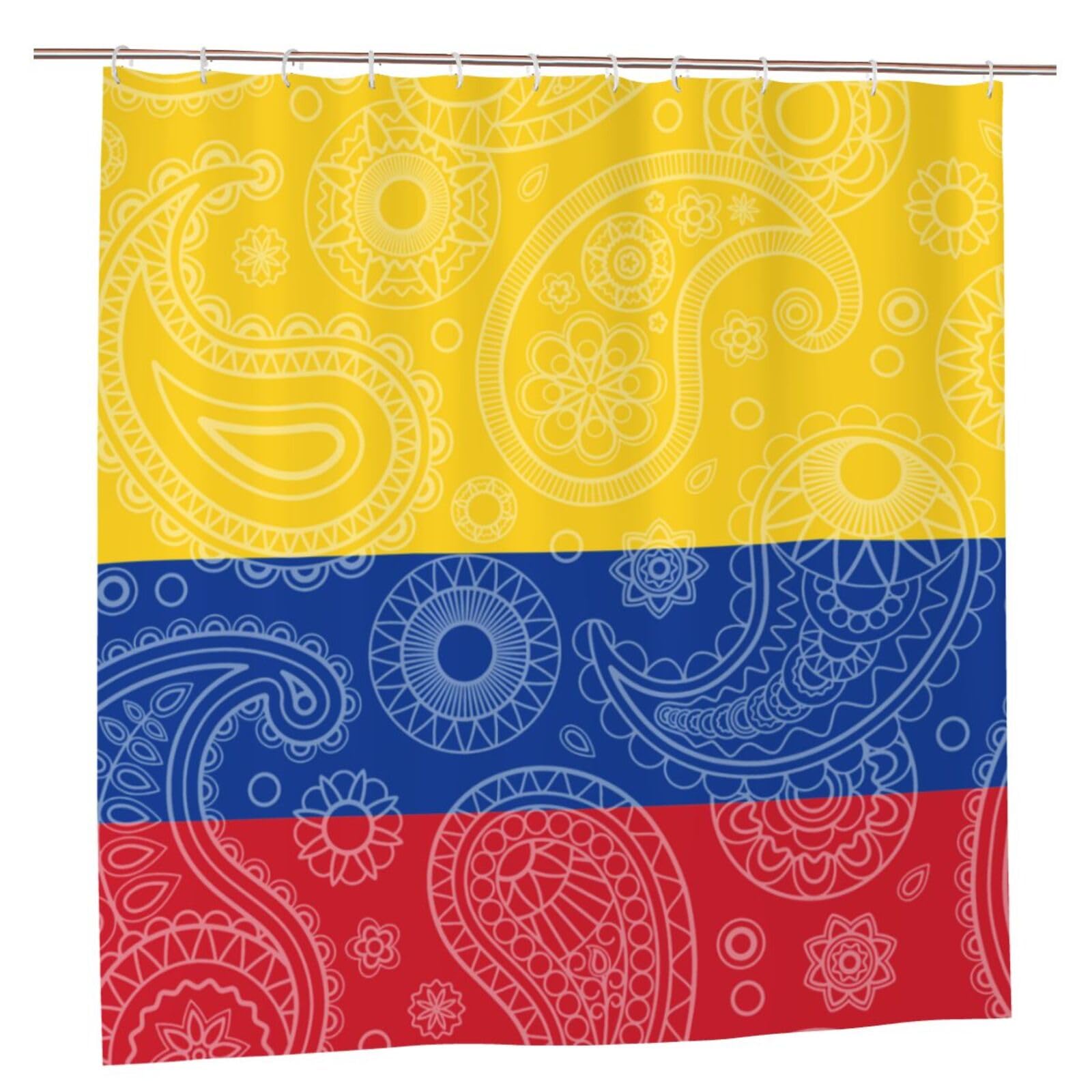 Oudrspo Colombian Paisley Flag Unique Designer Artwork Shower Curtain 72x72 Inch - Polyester Bathroom Decor with Metal Grommets