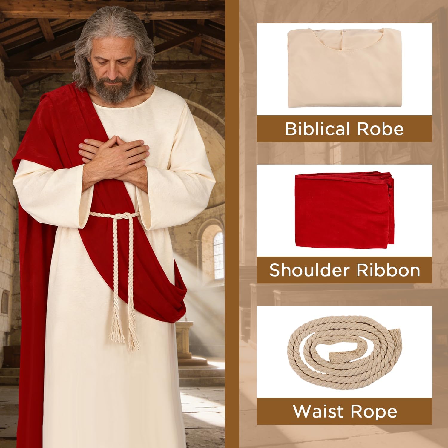 Mens Jesus Costume Robe Greek Toga Wise Man Costume Adult Ancient Roman Cosplay Outfit - Image 3