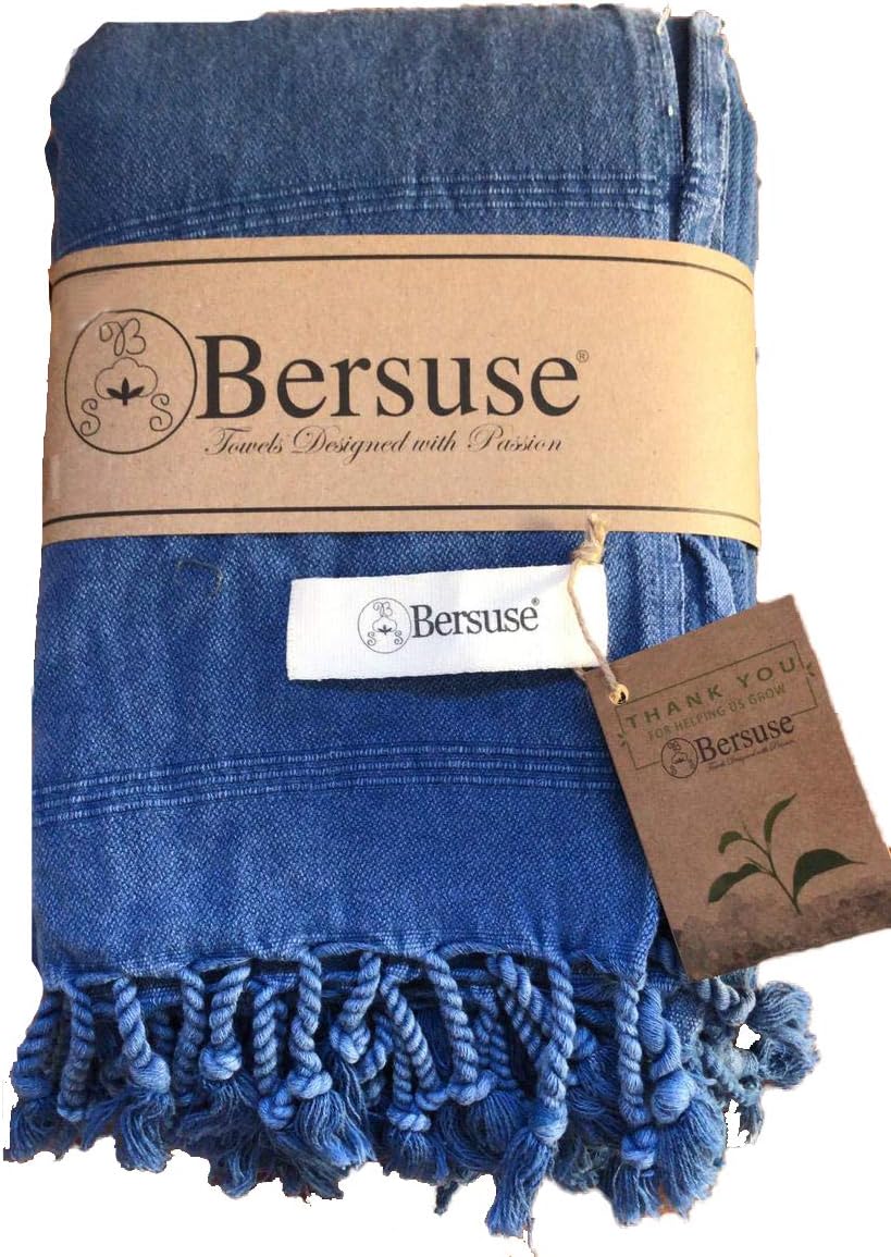 Bersuse 100% Cotton Troy XL Throw Blanket for Couch - 100% Cotton Lightweight Durable Throw Blanket, Big Blanket for Sensitive Skin, Decorative and Versatile - 59x81 Inches, Blue