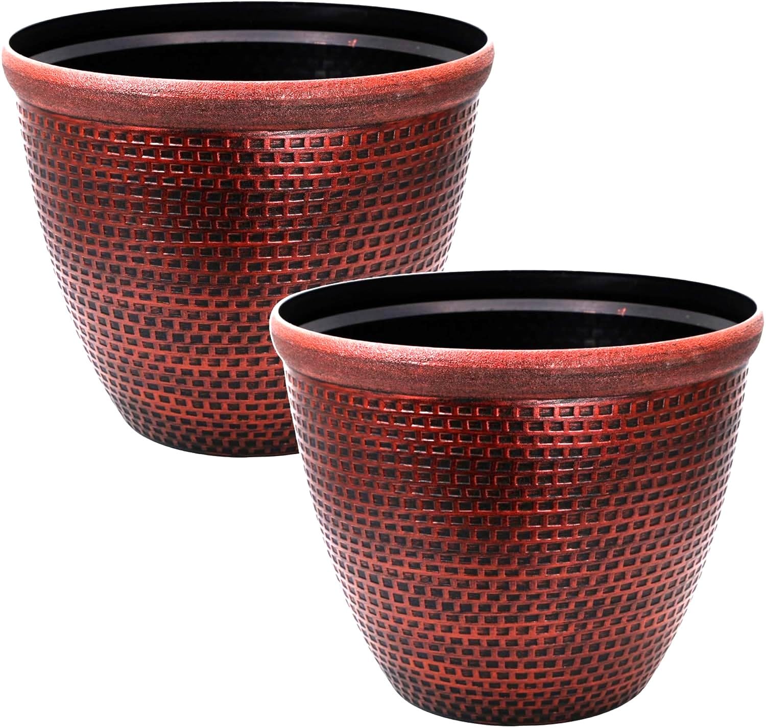 Fyne-Finds Copper Set Of 2 Plastic Cromarty Planter 30Cm, 12Inch Antique Pot 10L Garden Patio Balcony Decor Plant Pot Cover With Drainage Holes