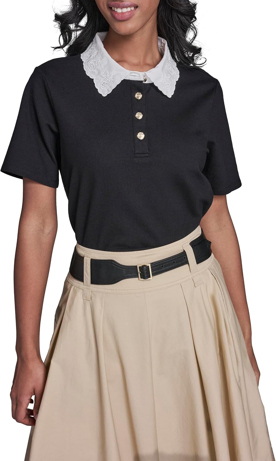 Karl Lagerfeld Women's Floral Collar Polo Top