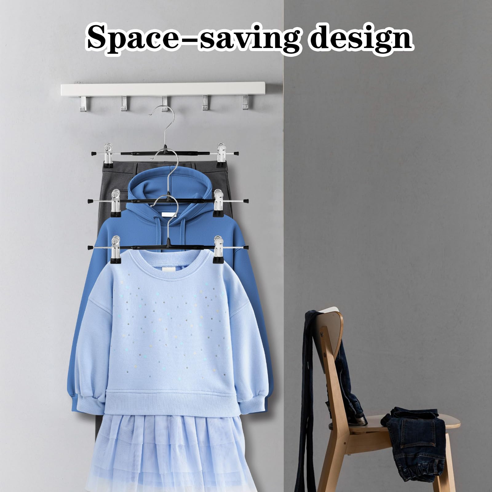 10 Pezzi Grucce Pantaloni, Grucce in Metallo con Pinze Regolabili, Appendiabiti Pantaloni, Grucce Gonne da Armadio con 2 Clip Antiscivolo Salvaspazio per Gonne Pantaloni e Sciarpe, Nero