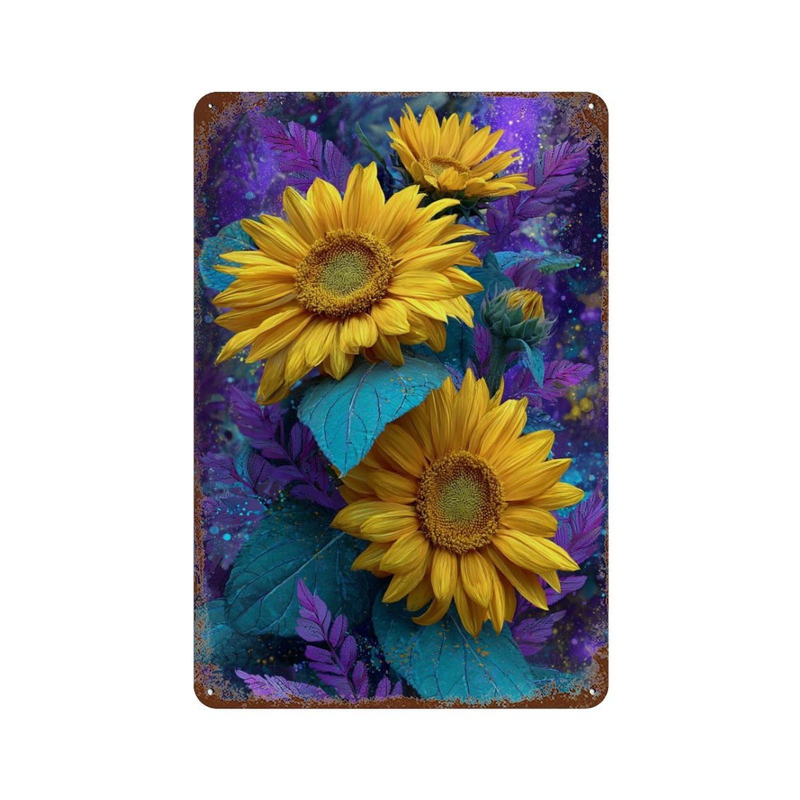 Decorative Tin Sign with Sunflower Fantasy Art Print Design 11.8"x7.9", for Basement, Hobby Room And Garage Decor, Farmhouse Wall Decor