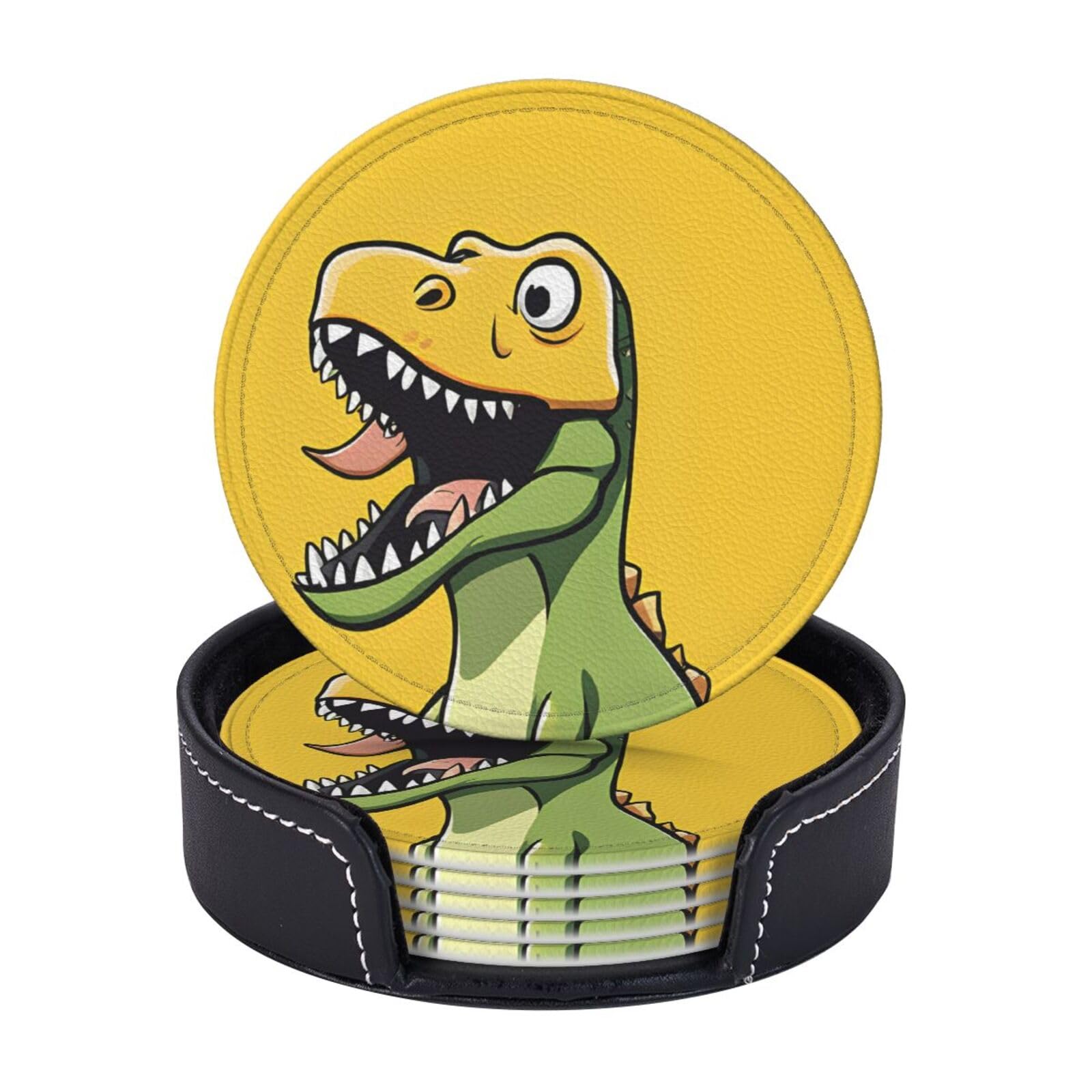 Coasters Set of 6 Microfiber PU leather Coasters with Holders for Drinks Coffee Bar Accessories, House Apartment Coffee Table Decor, Housewarming Gifts - Cartoon