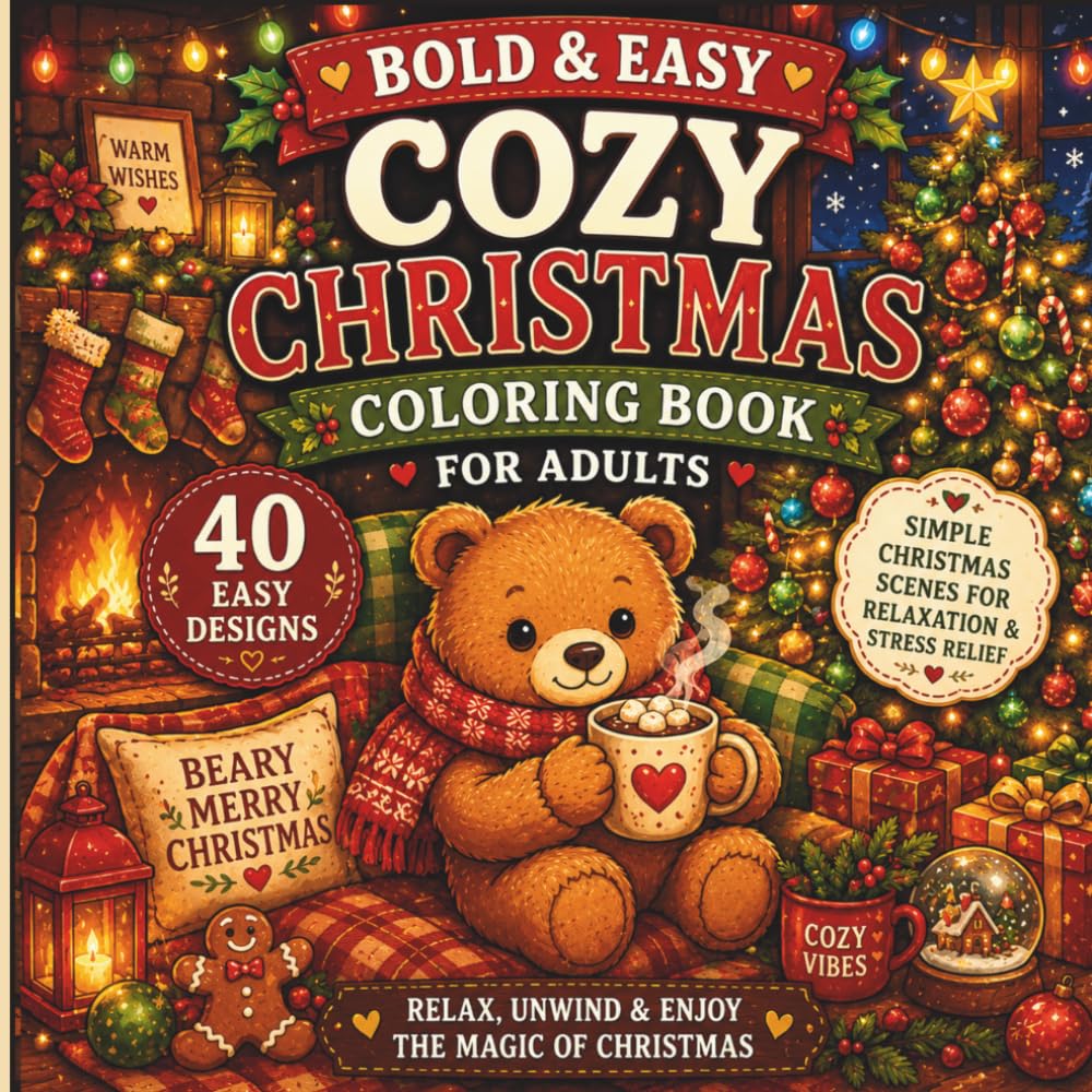 Bold & Easy Cozy Christmas Coloring Book for Adults (Cozy Coloring Collection)