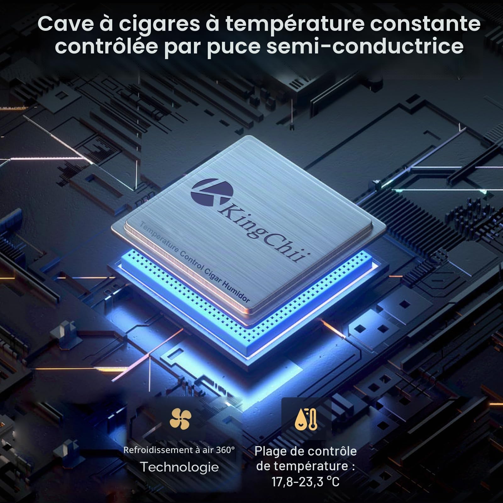 KingChii Cave à cigares électrique de 16 L, système de contrôle de température, armoire chauffante et rafraîchissante avec étagères en cèdre espagnol et hygromètre