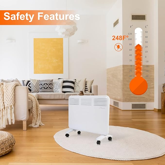 Calefactor Eléctrico Portátil Convector 1000W con Ruedas y Protección miniatura 6