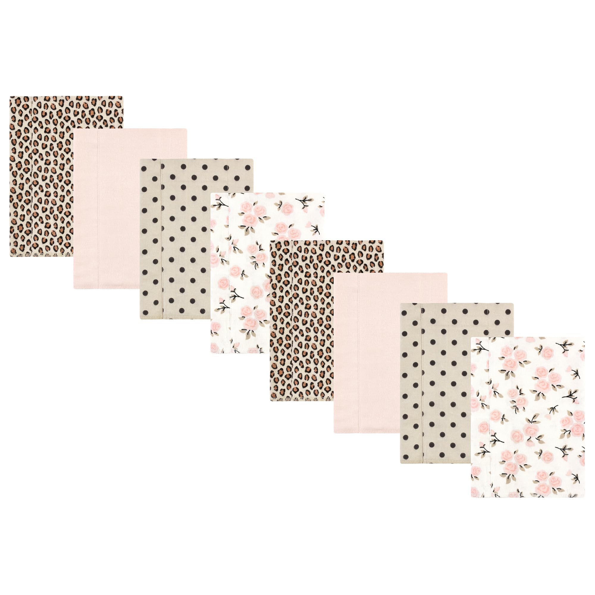 Hudson Baby Cotton Poly Flannel Burp Cloths Multipack, Neutral Pink Floral 8-Pack, One Size