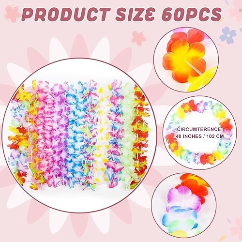 Miniatura 2 de Heardind 60 piezas de Leis hawaianos coloridos tropicales Leis surtido para Leis Luau fiesta, recuerdos de playa o adornos para cualquier ocasión (5