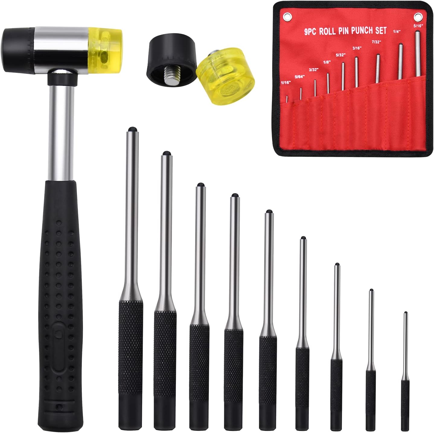 Roll Pin Punch Set, 13pcs Removing Repair Tools, Pin Punches and Hammer