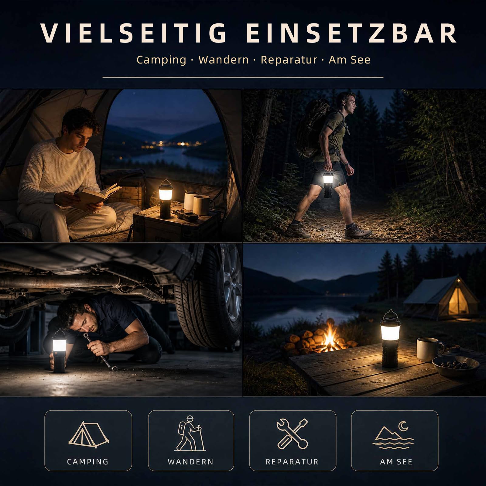 Sofirn LT1 Campinglampe Aufladbar, Outdoor Lampe mit 2700K-5000K einstellbarer Farbtemperatur, IPX7 wasserdicht, 90 CRI, extra lange Laufzeit, USB-C, für Camping und Outdoor