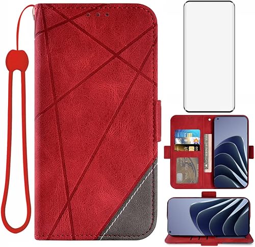 Asuwish Funda compatible con OnePlus 10 Pro One Plus 10Pro 5G y protector de pantalla de vidrio templado, soporte de cuero para tarjetas con tapa,